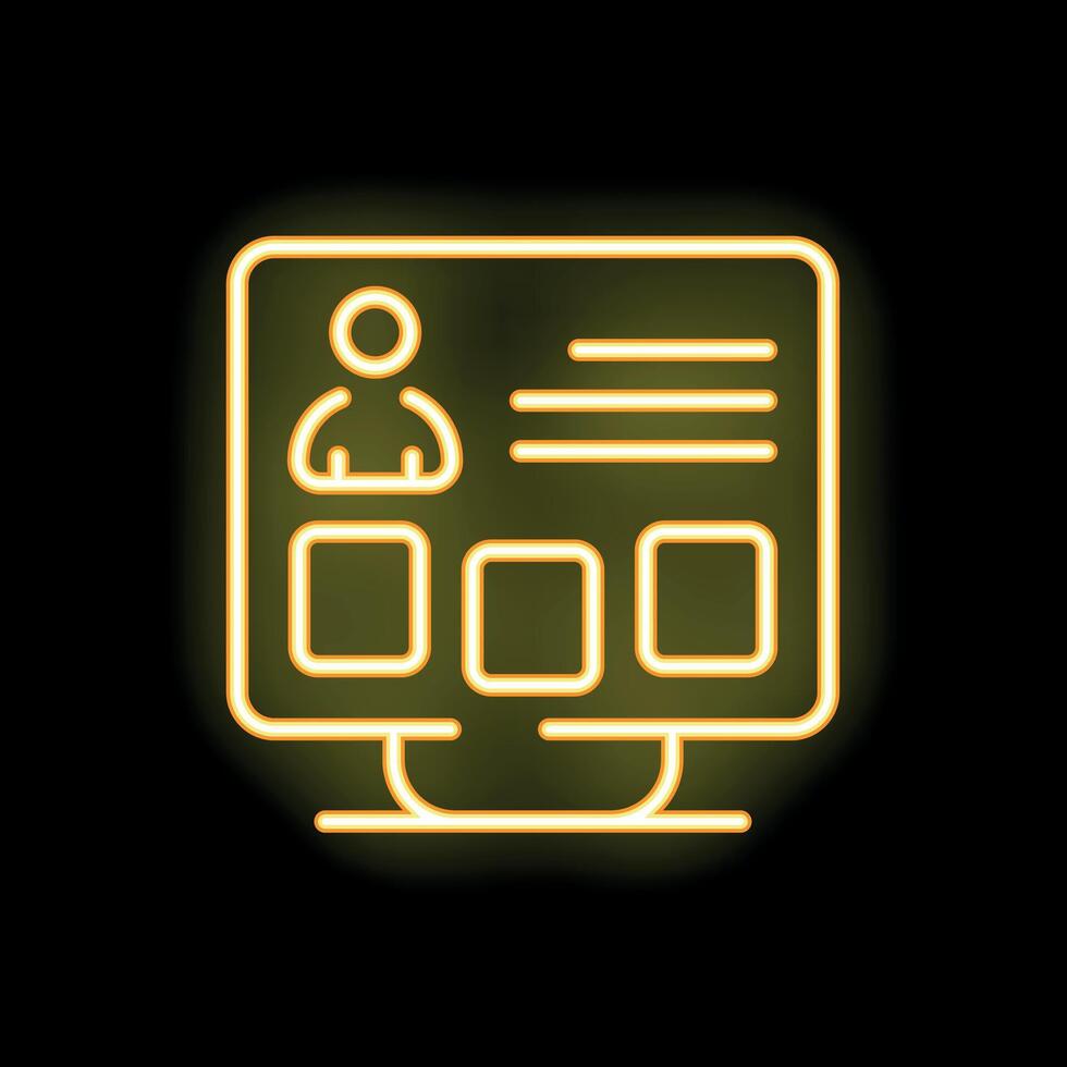 Neon yellow computer screen showing user profile interface with buttons vector