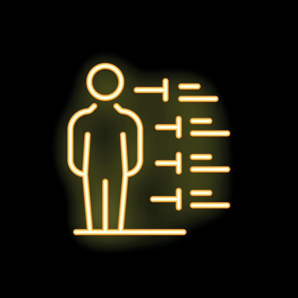 Glowing neon icon of a person being measured on a height chart vector