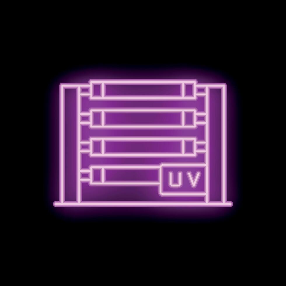 Neon icon of a uv light tanning bed glowing purple on a black background vector