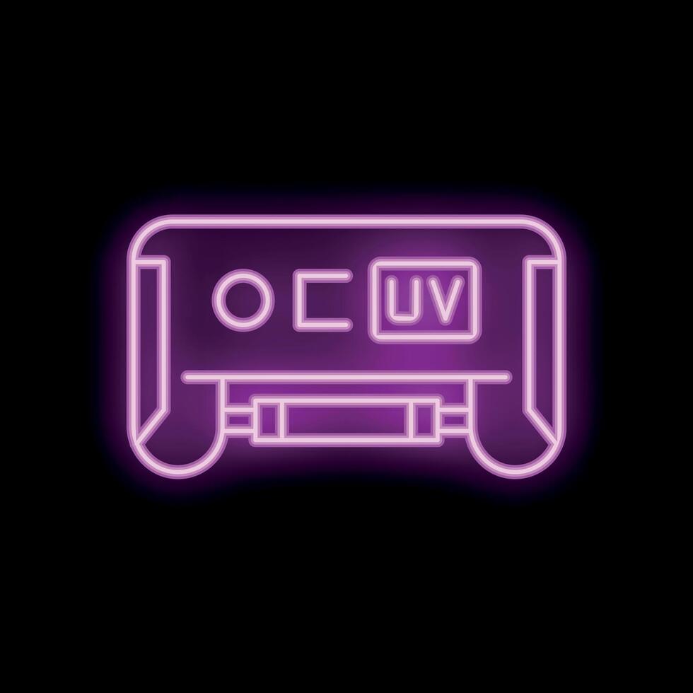 Bright neon uv sterilizer icon glowing on dark background vector