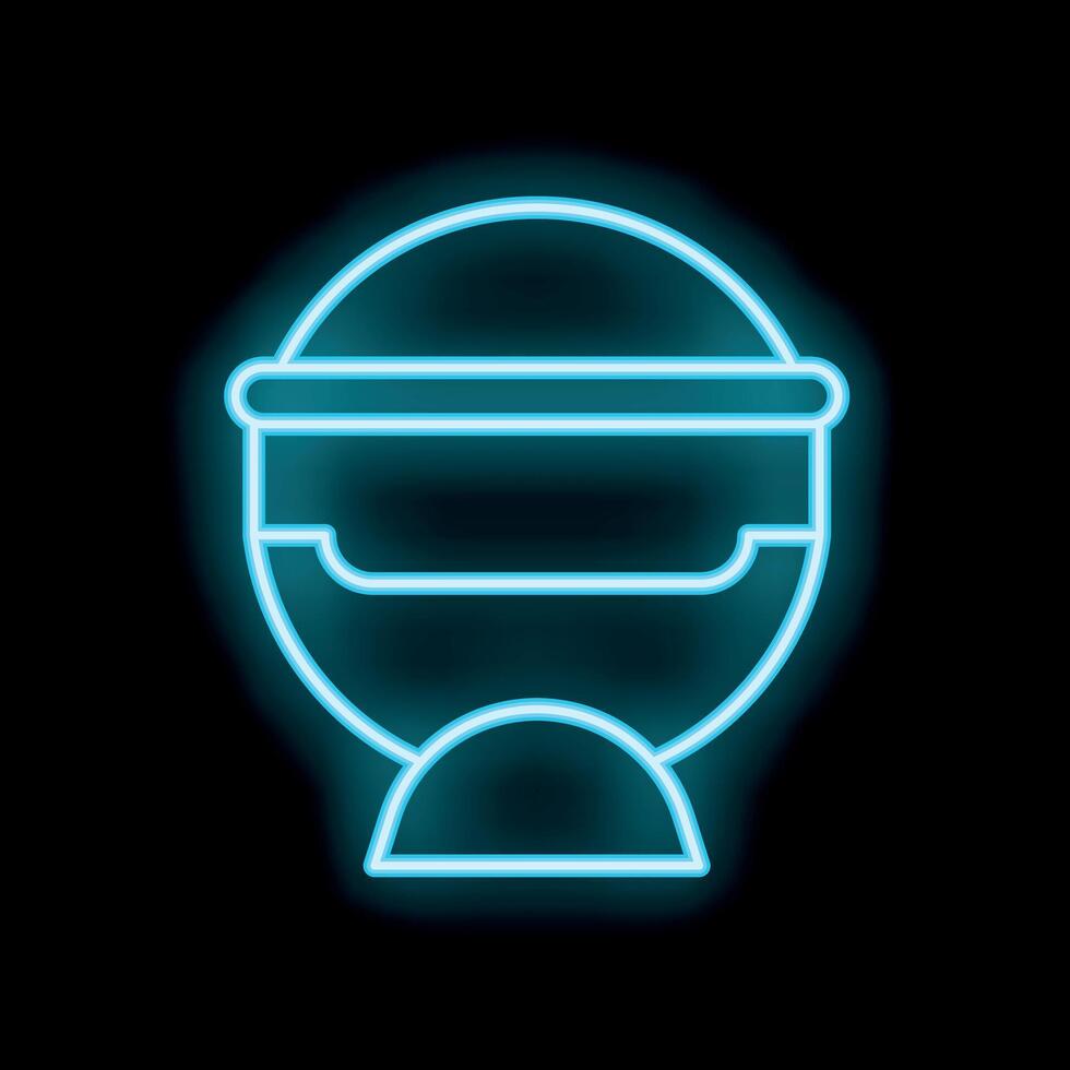 Neon icon of a person wearing virtual reality headset on black background vector
