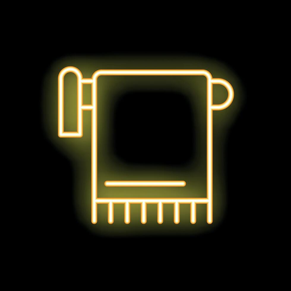 Yellow neon sign of a towel hanging on a towel rail on black background vector