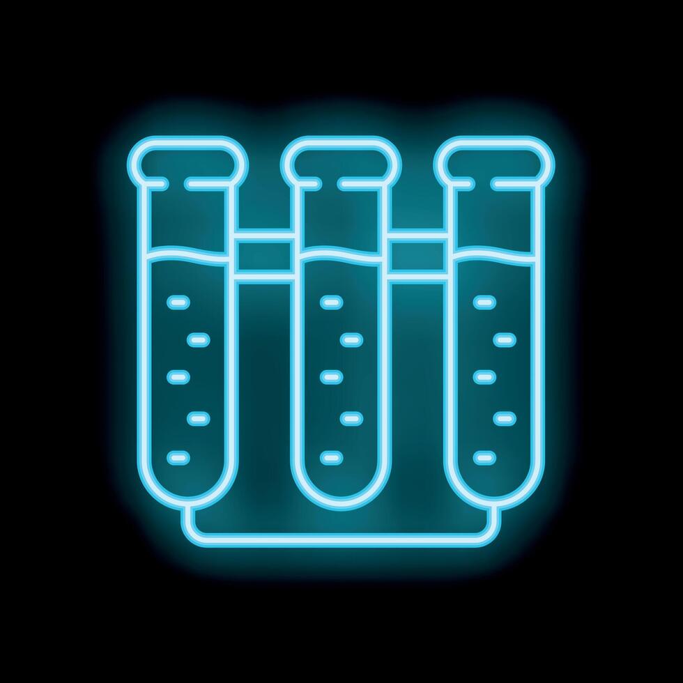 Neon icon of three test tubes holding liquid in a lab vector