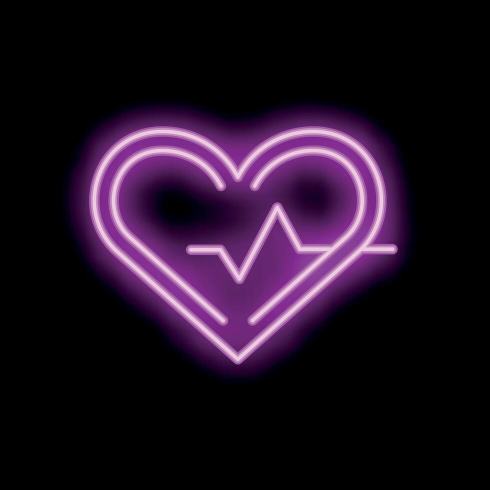Neon pink heartbeat sign showing healthcare and love vector