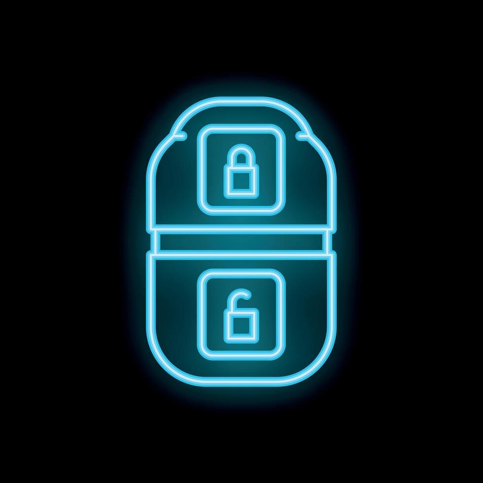Blue neon locker showing open and closed padlocks representing data security vector