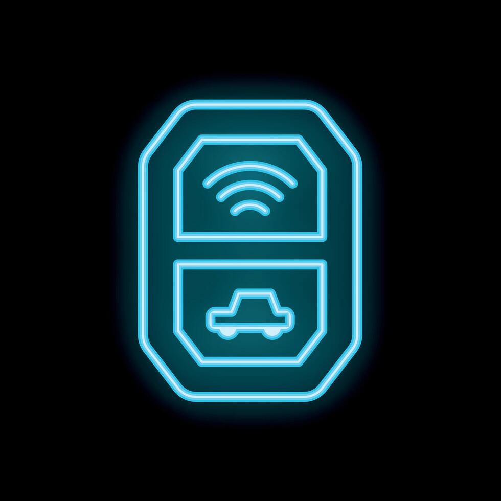 Neon car keyless entry icon glowing on black background vector