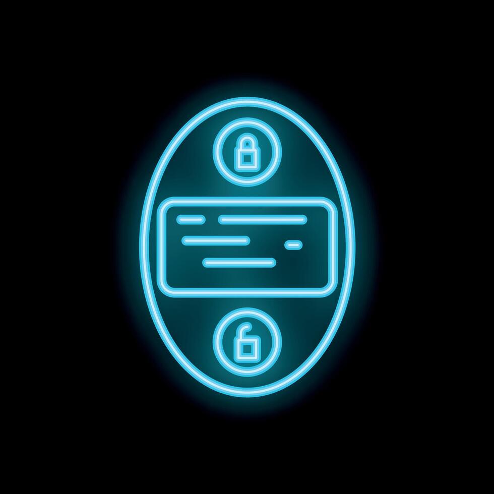 Neon glowing smart door lock system icon on a brick wall vector