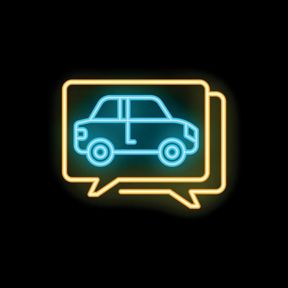 Neon icon of car appearing in speech bubble representing online car sharing vector