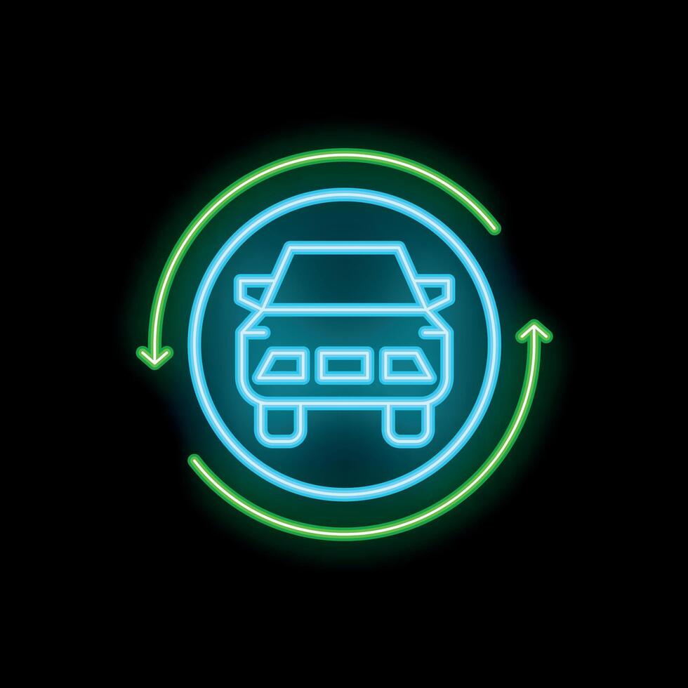 Neon sign representing car sharing service in blue and green colors vector