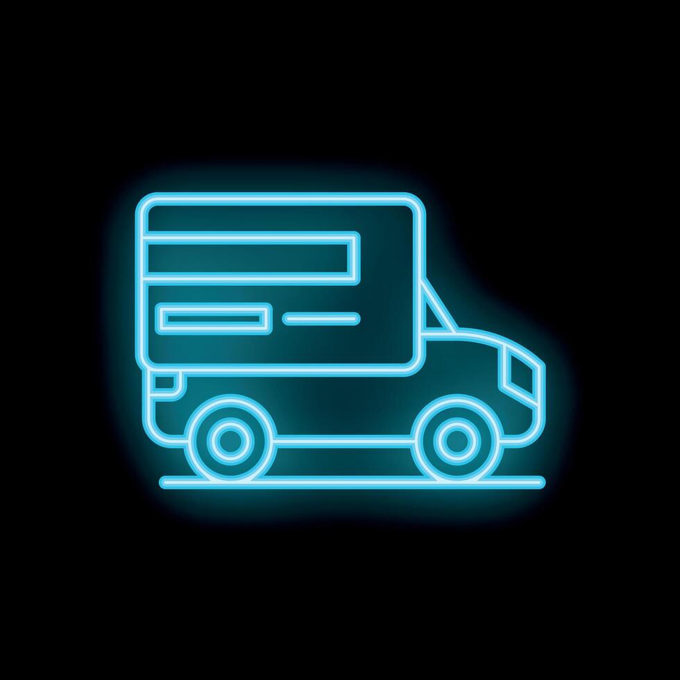 Neon style icon of credit card delivery truck representing online shopping and ecommerce vector