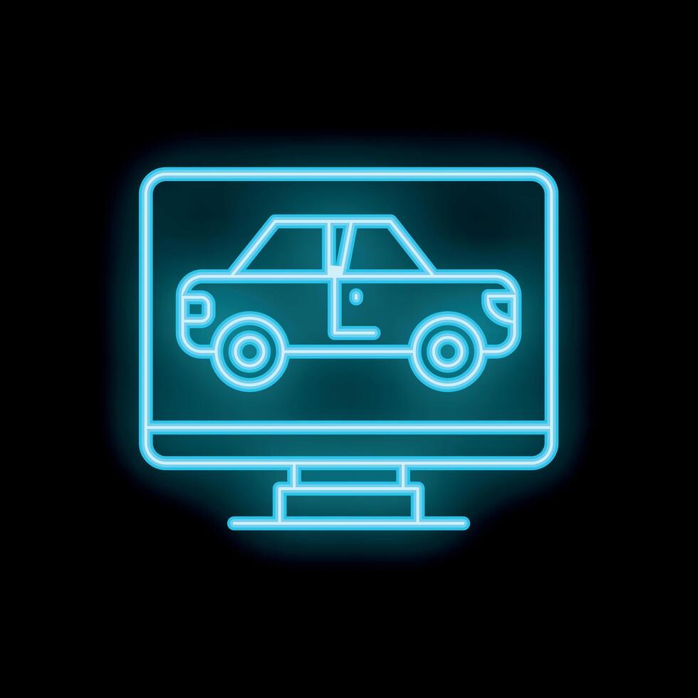Neon icon of computer displaying car for online services vector