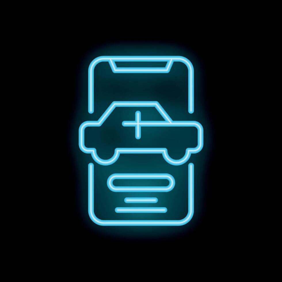 Neon icon representing online taxi booking using smartphone app vector