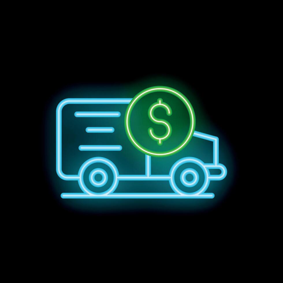 Neon style icon delivery truck representing online payment vector
