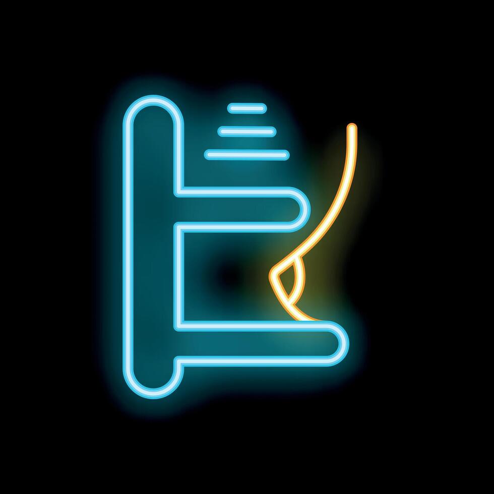 Glowing neon line icon of ear piercing process, isolated on black background for beauty salon vector