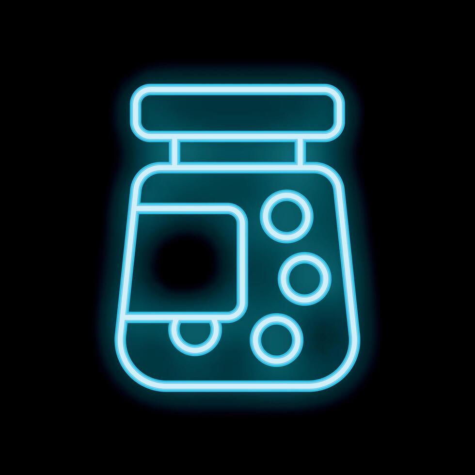 Neon icon of kitchen food processor appliance glowing on black background vector