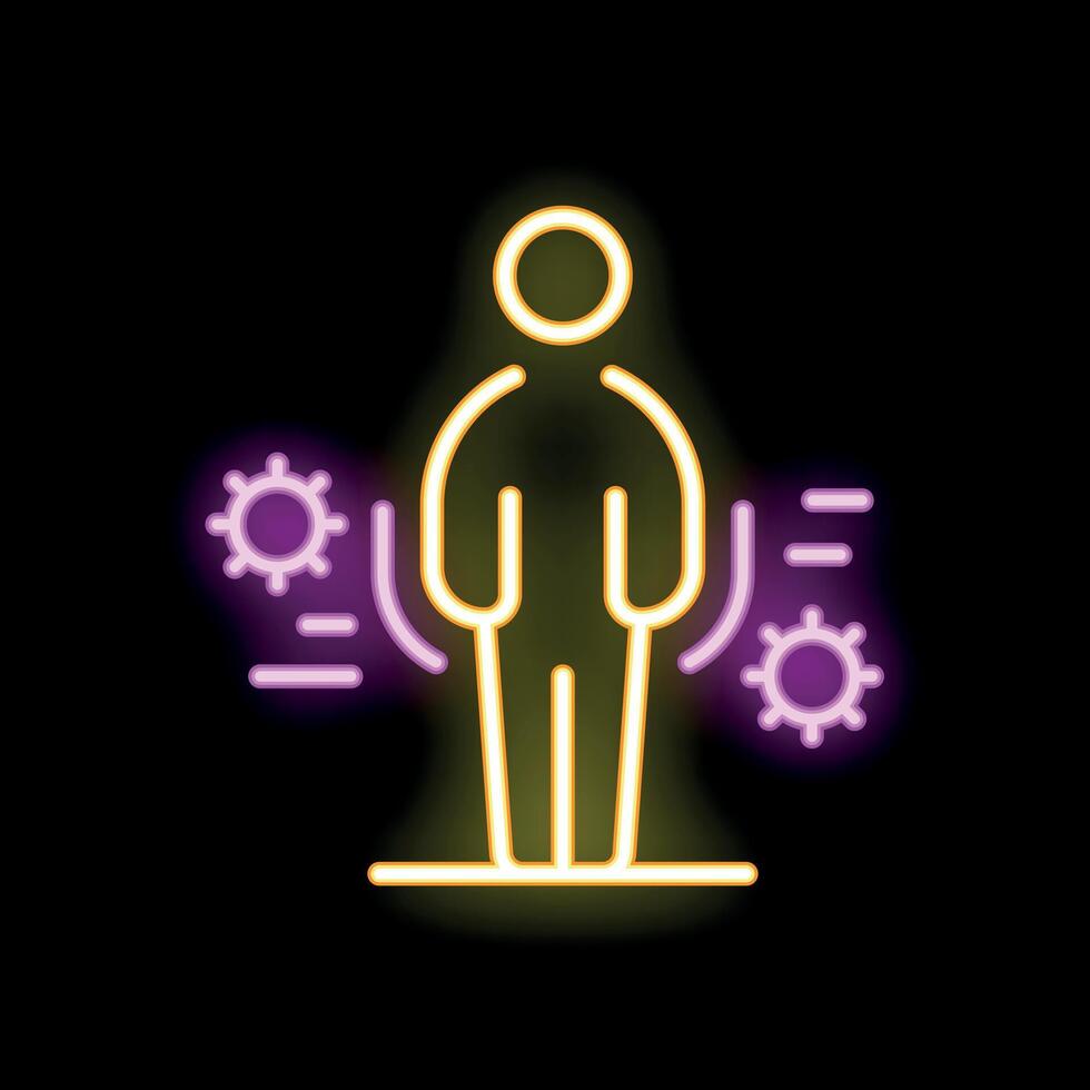 Neon sign of person rejecting viruses with strong immune system vector