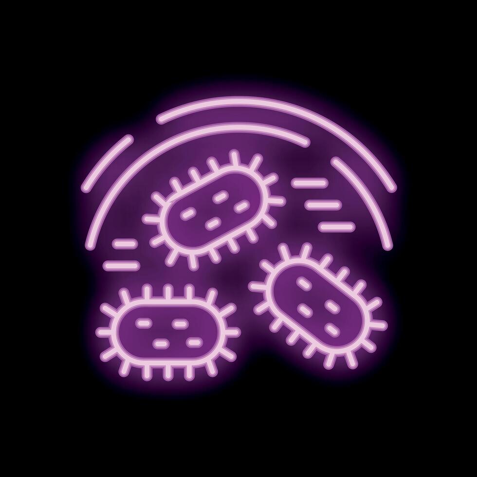 Neon style icon of moving bacteria spreading infection vector