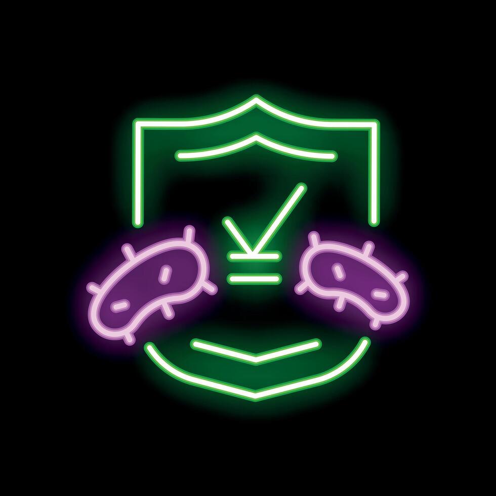Neon green shield protecting from purple bacteria virus vector