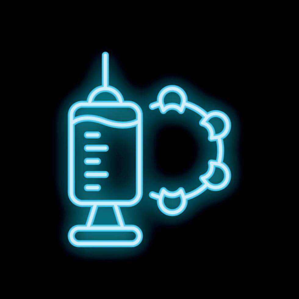 Neon syringe injecting virus for vaccination and healthcare concept vector