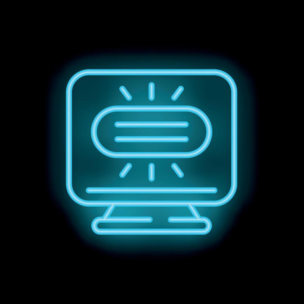 Neon icon of computer screen showing chat bubble with text lines vector