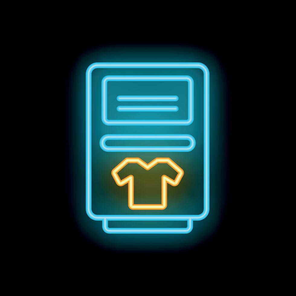 Blue glowing neon line vending machine of t shirt icon isolated on black background vector