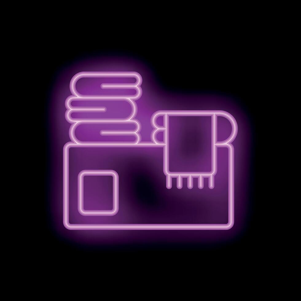 Neon laundry basket with clean clothes and towel on top vector