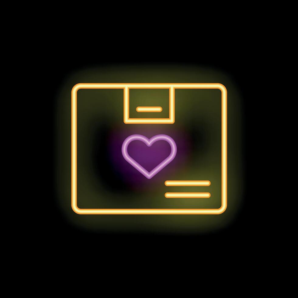 Neon sign of a delivery box with a heart representing charity vector