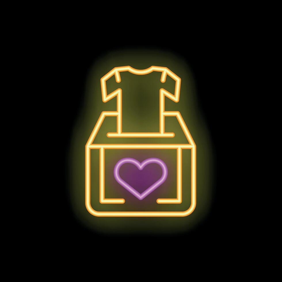 Neon icon of clothes donation box with heart symbol vector