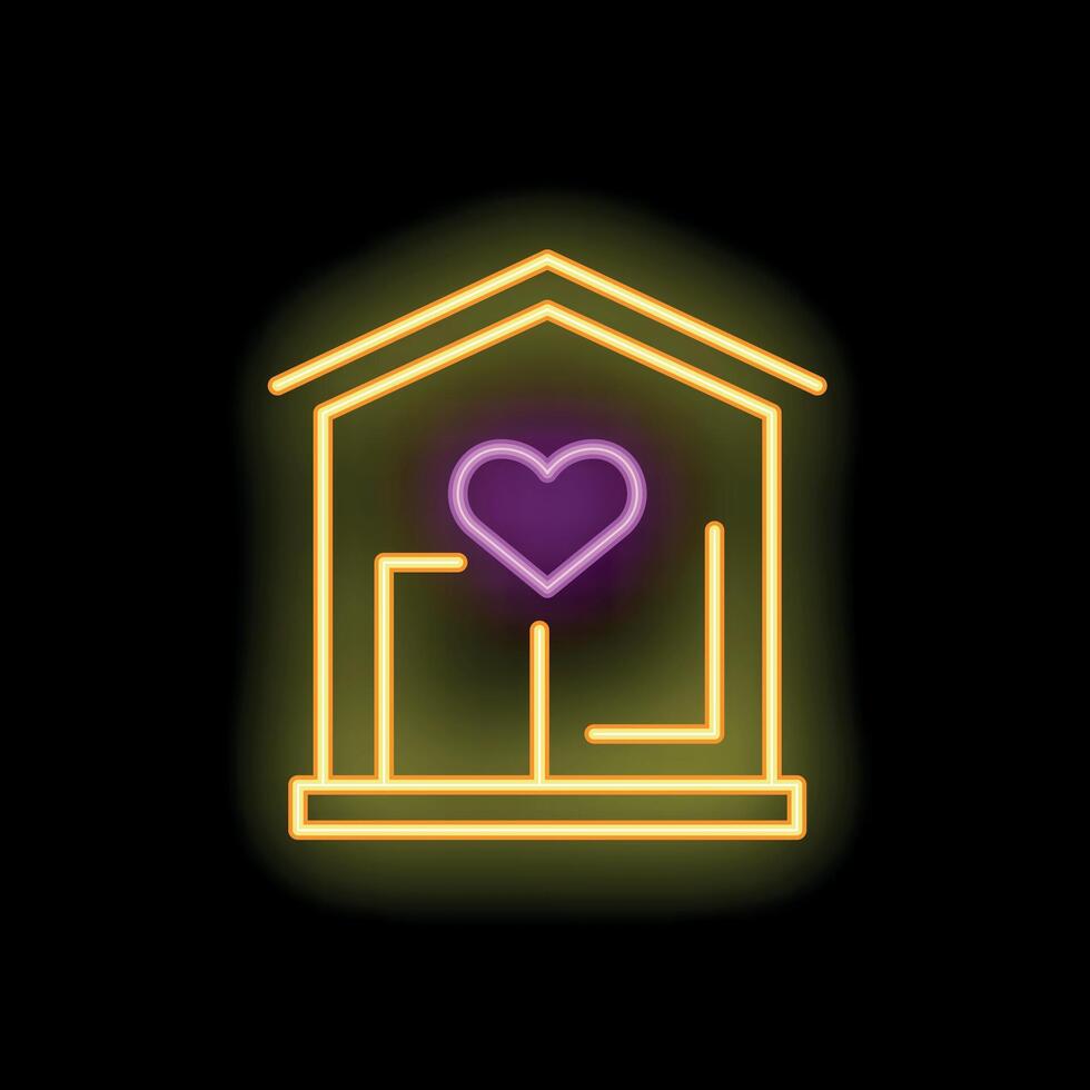 Neon icon of house with heart representing love and family vector