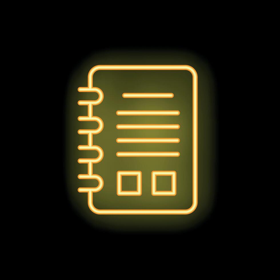 Yellow neon spiral notebook glowing on dark background vector