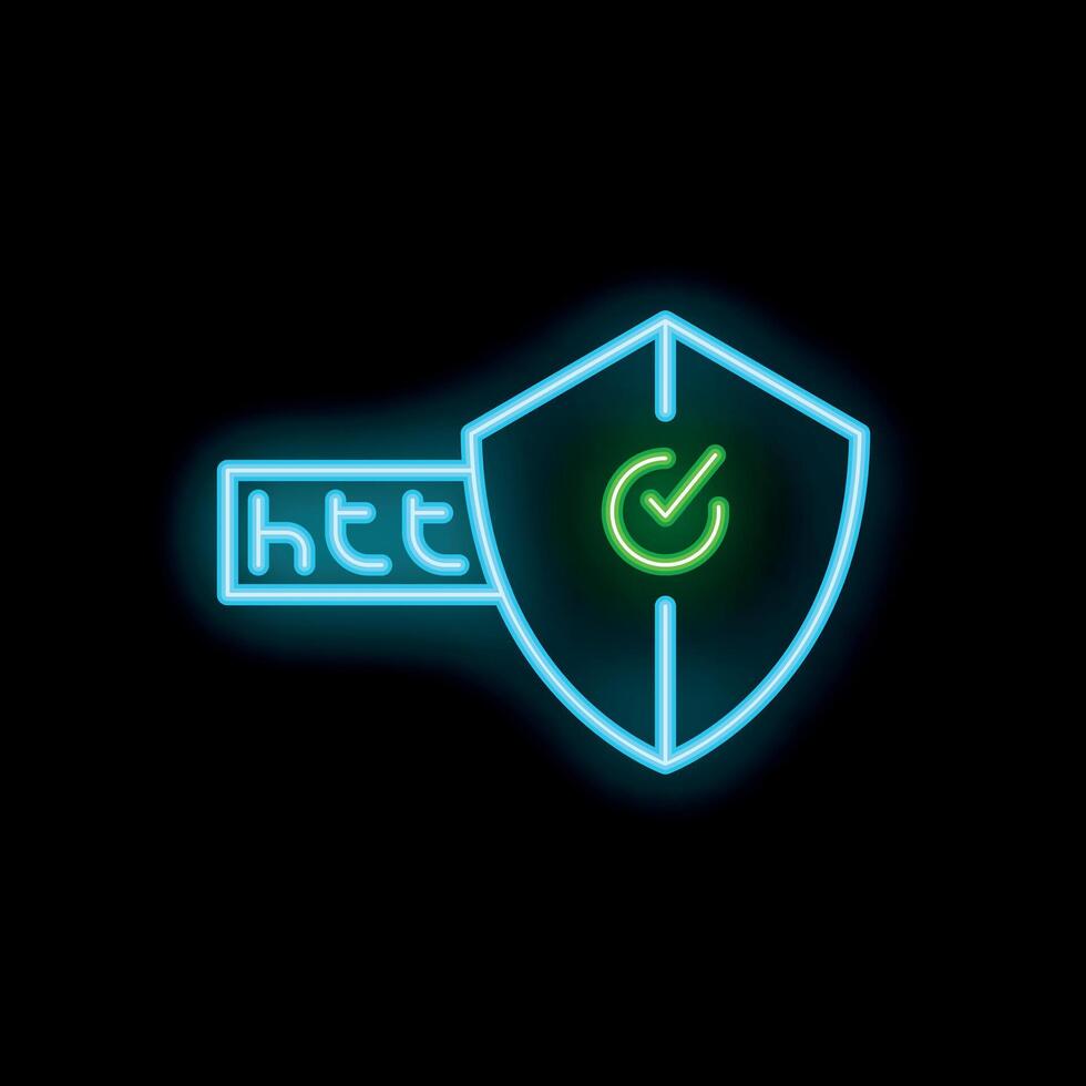 Neon https protocol, secure connection symbol showing checkbox for website security vector