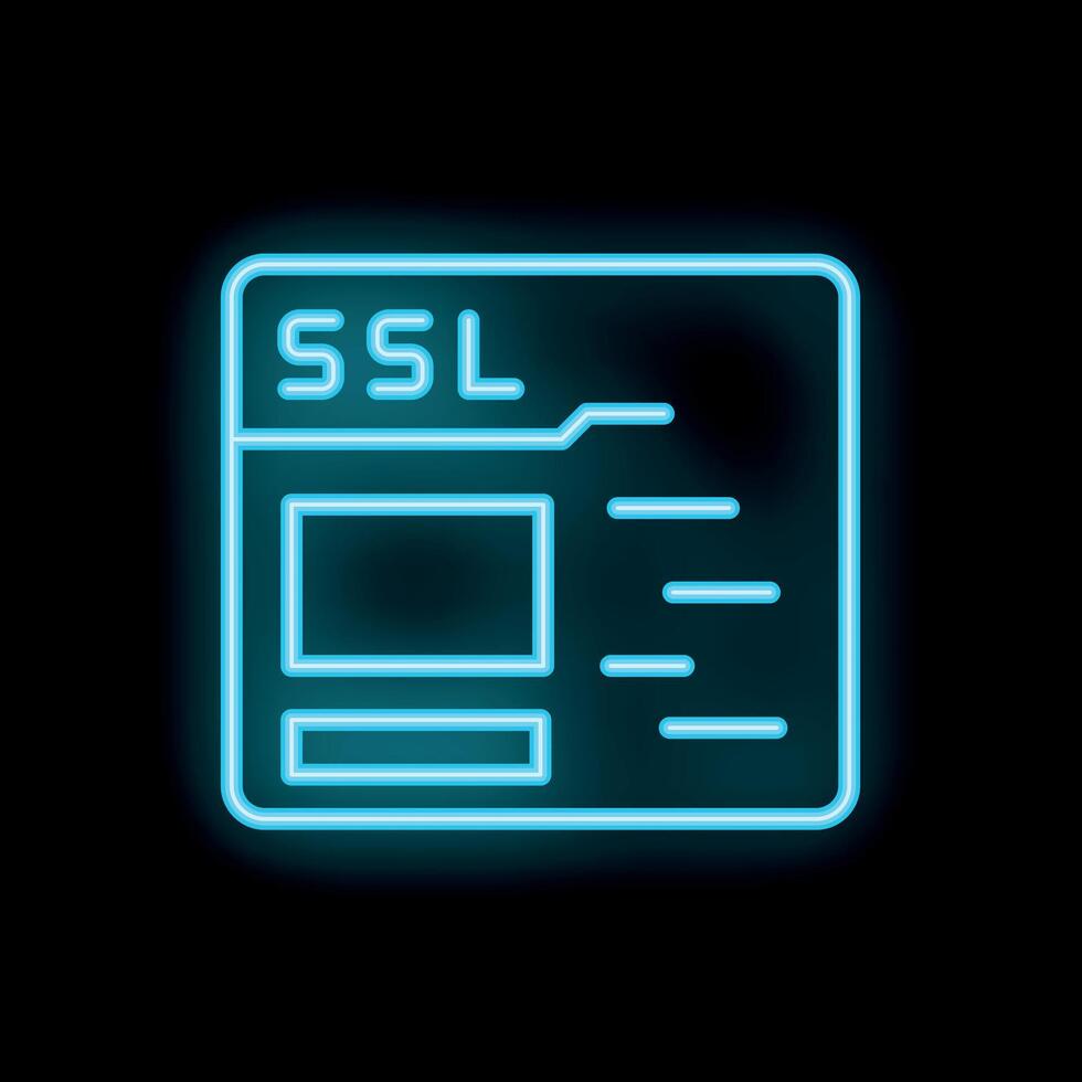 Neon blue ssl certificate icon illustrating secure website connection vector