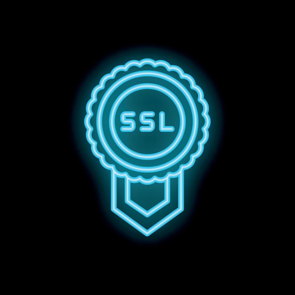 Blue neon ssl certificate icon showing secure connection vector