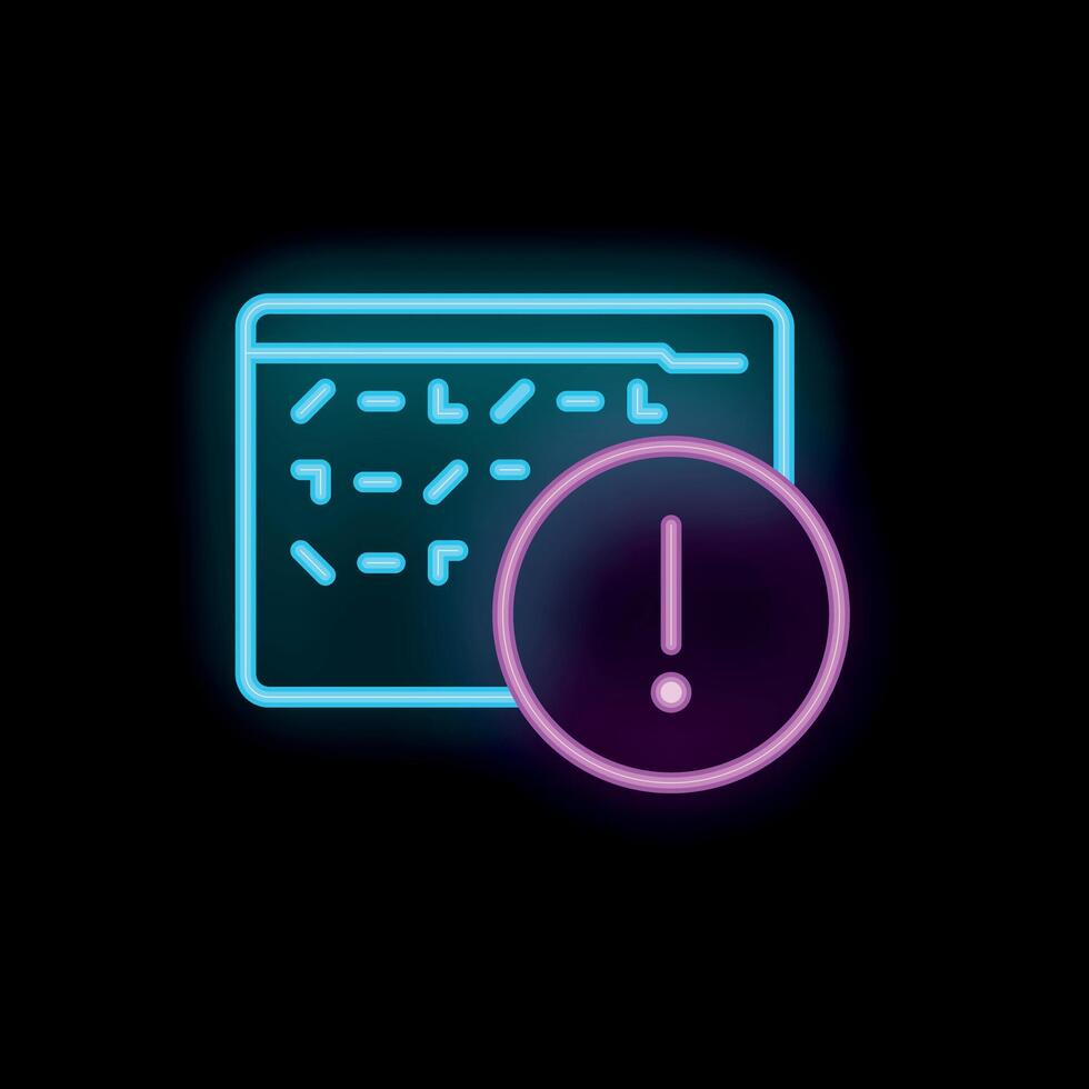 Neon warning sign appearing on website interface with code vector
