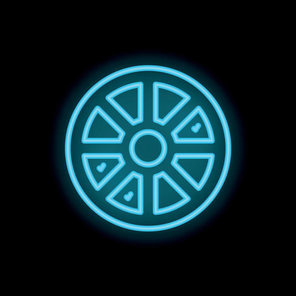 Neon wheel shining on black background representing fortune and luck vector