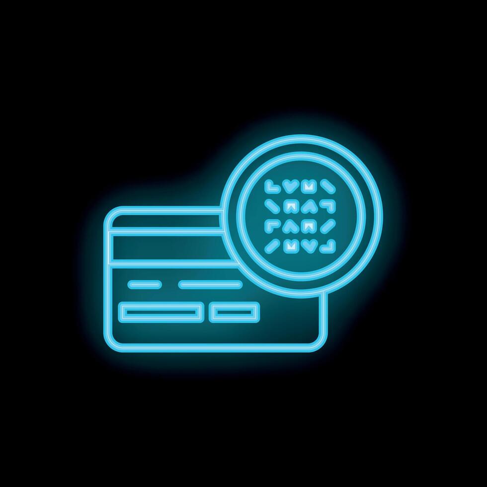 Neon icon of credit card being scanned for security vector