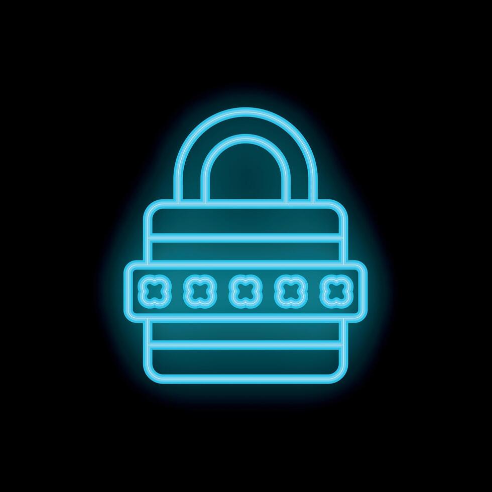 Neon cyber security lock icon protecting digital information vector