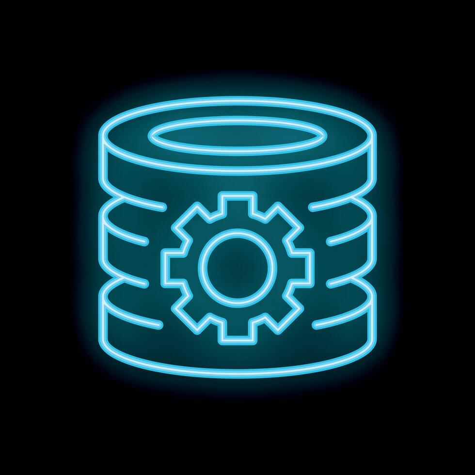 Neon icon of database processing data with gear symbol vector