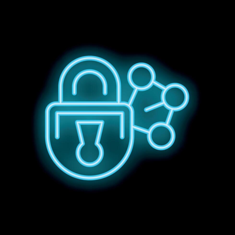 Neon padlock icon representing network security concept vector