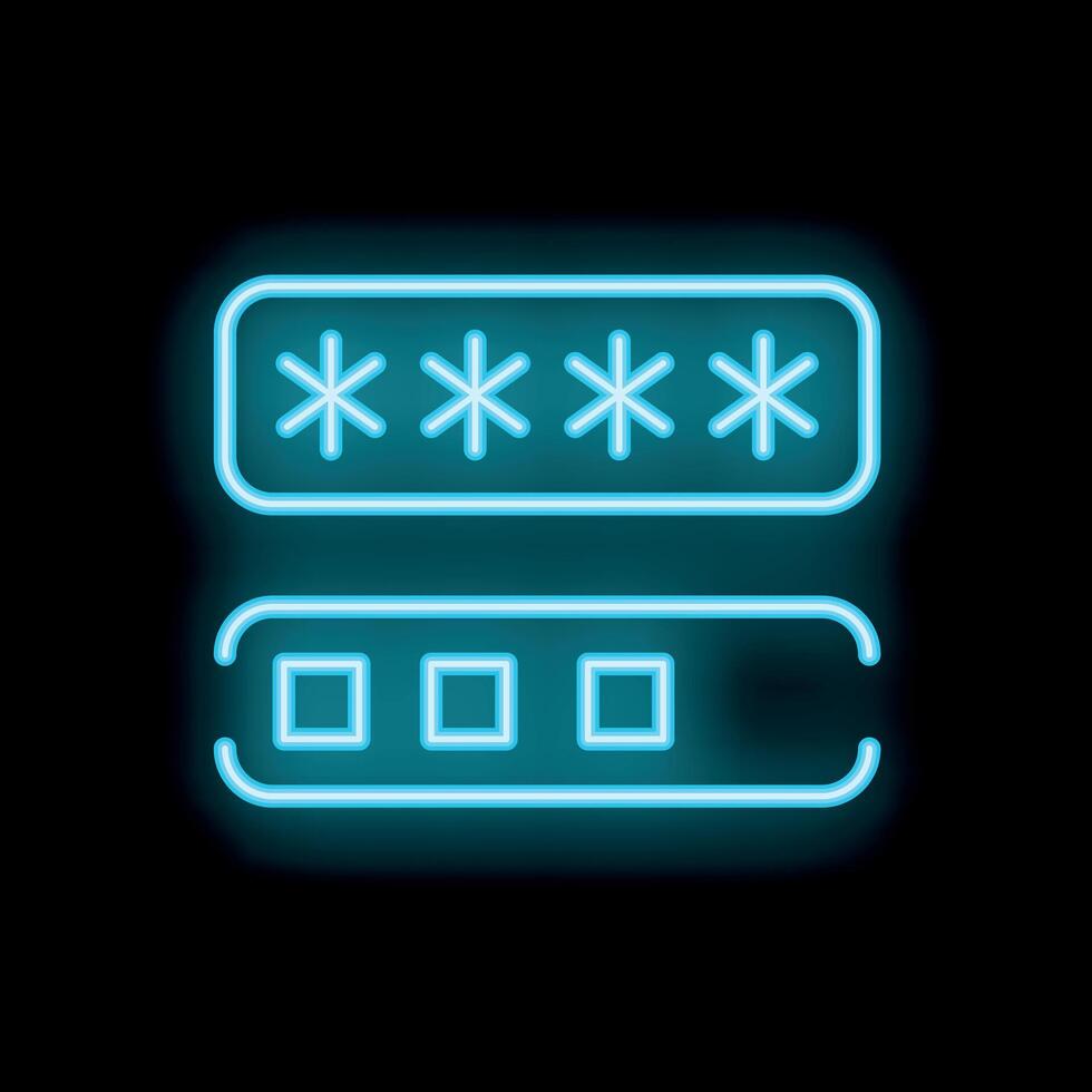 Neon blue password protection with asterisks and empty password form on black background vector