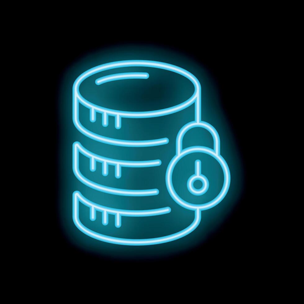 Neon icon of data security system protecting information vector