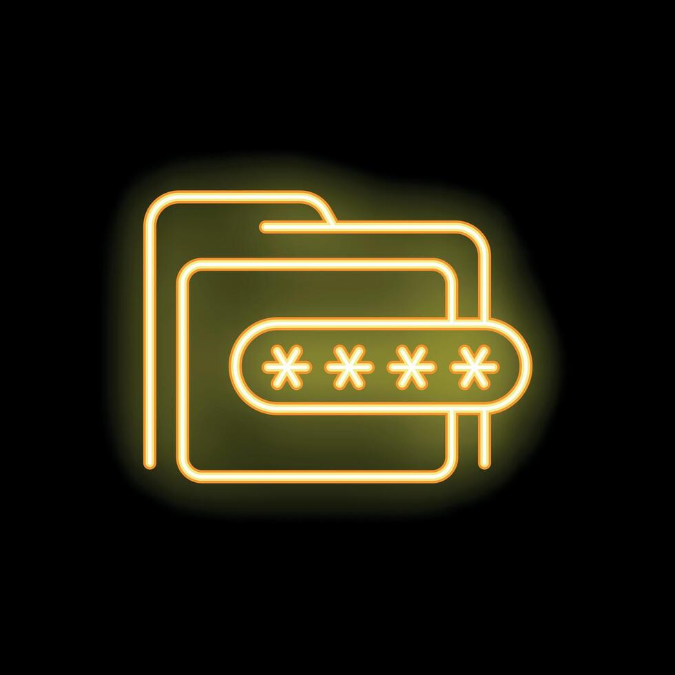 Neon icon of folders secured with password showing concept of data protection vector