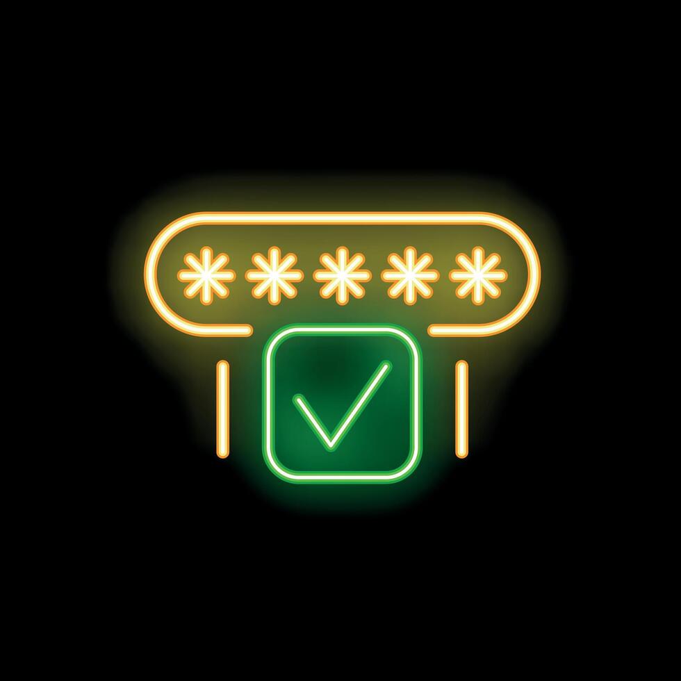 Neon green check mark under password field confirming successful login vector