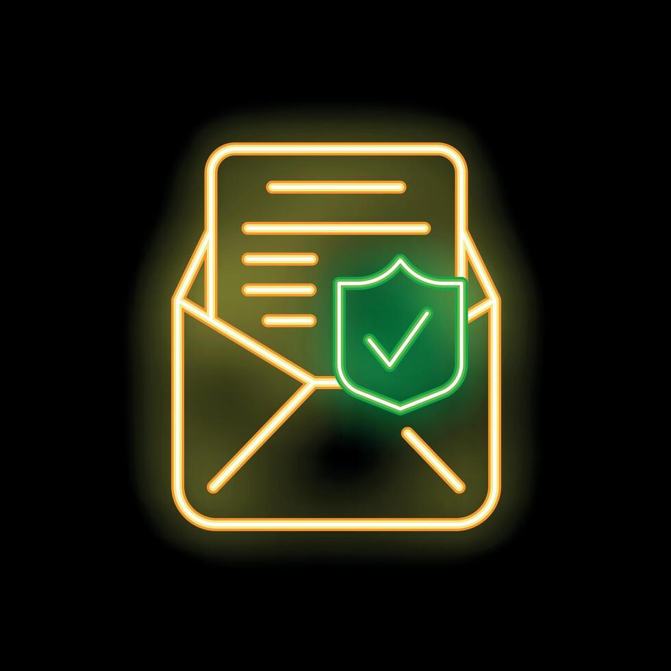 Glowing neon icon representing the concept of secure mail and document protection vector