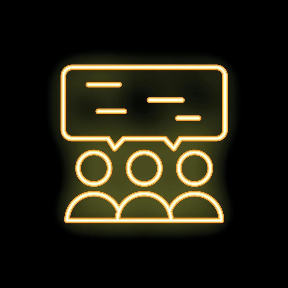 Neon icon of three people having a conversation with speech bubble vector