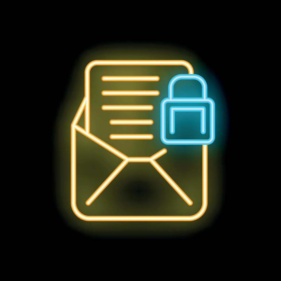 Neon icon of locked confidential mail envelope representing email security vector