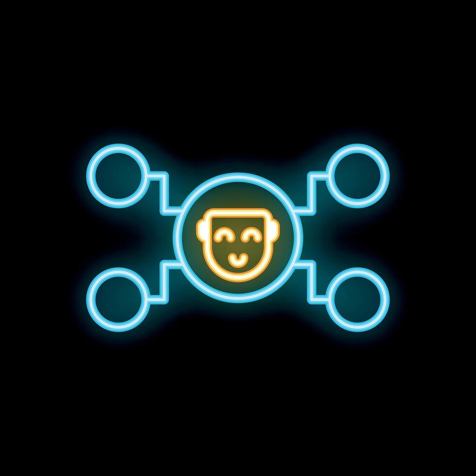 Neon chatbot icon showing artificial intelligence communicating through network vector