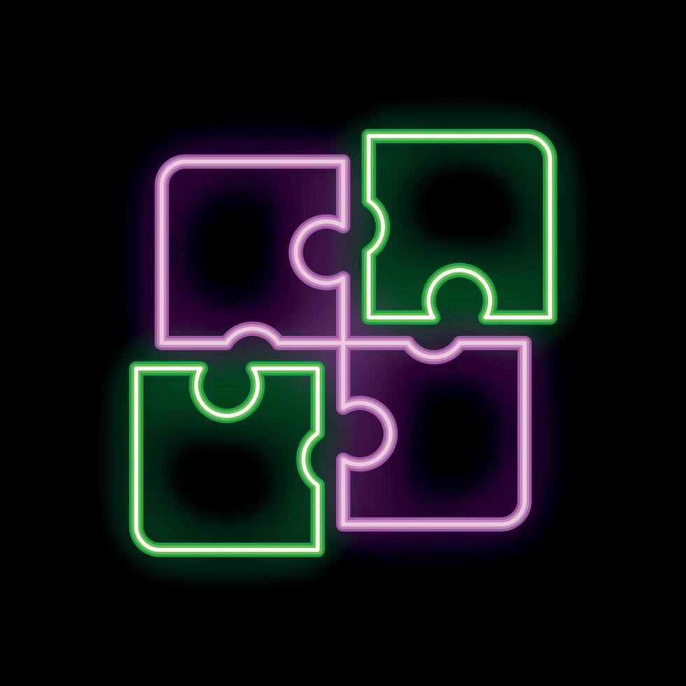 Neon puzzle pieces forming a square on a black background vector