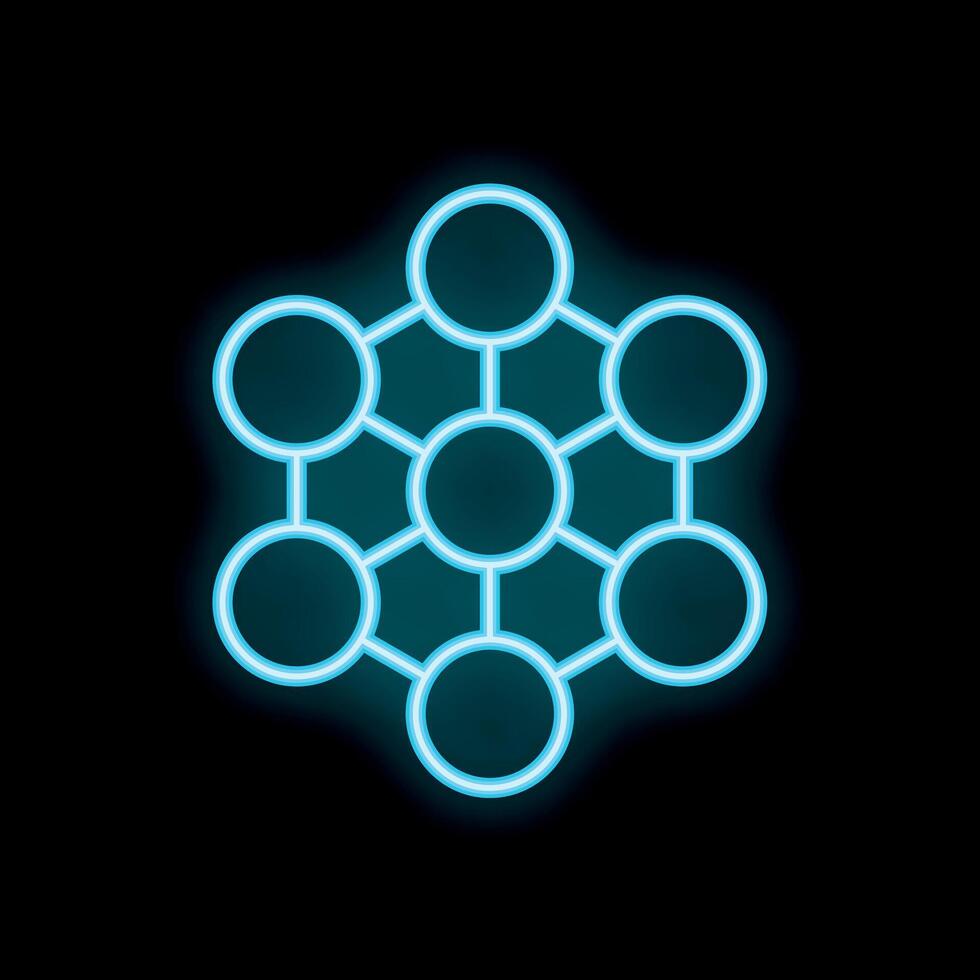 Neon blue connected circles forming a hexagon on a black background vector