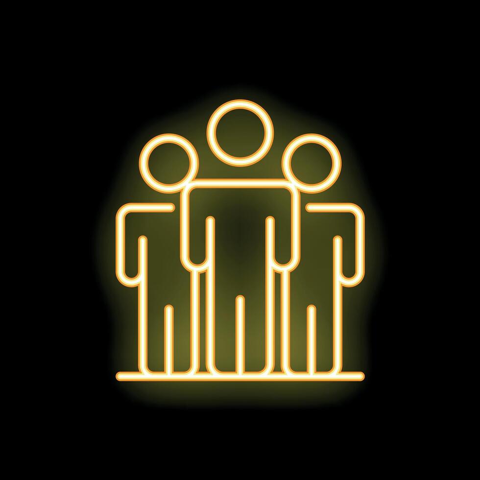 Neon icon of three people standing together representing teamwork vector